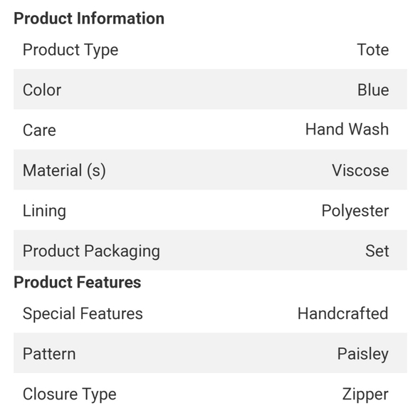 Set of 2 Blue and Paisley Pattern Viscose Tote Bag with Matching Hat NWT - Picture 5 of 6